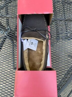 Merona Dark Brown Suede Moccasin Slipper with Faux Fur Lining